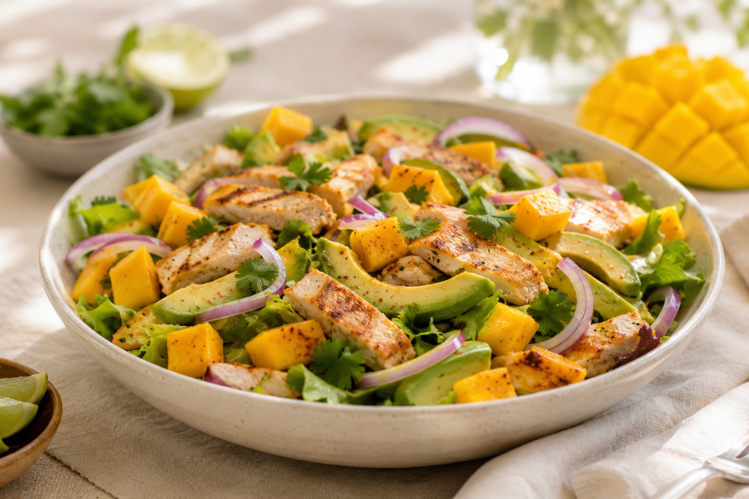 Mangos-csirkesalata-avokadoval-lilahagymaval-es-friss-korianderrel
