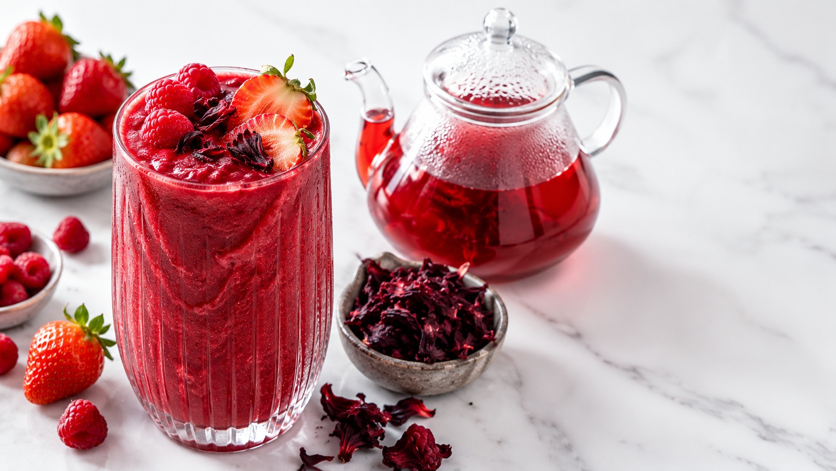 Piros bogyós smoothie és hibiszkusztea