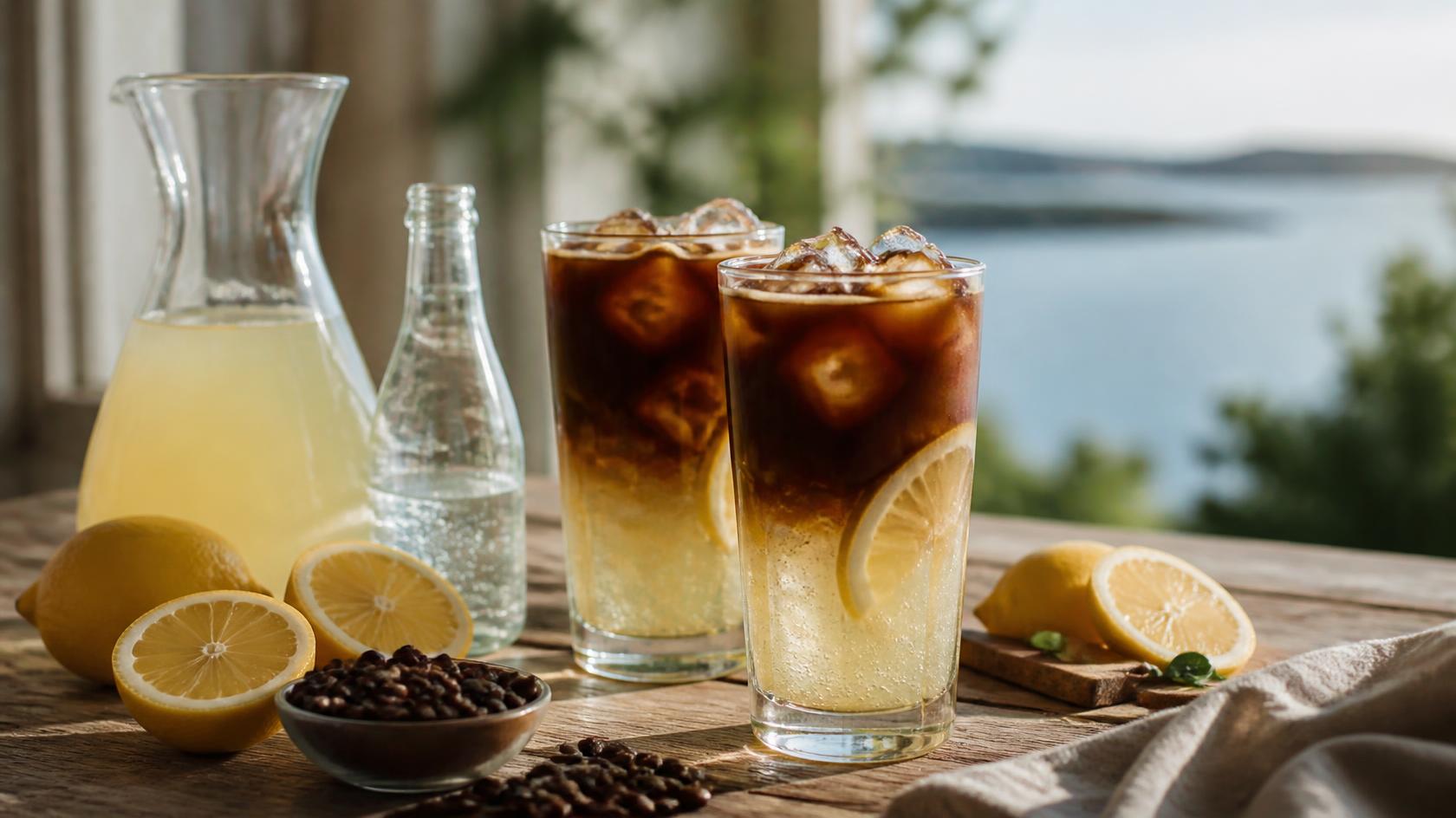 Cold brew limonádé kávé két pohárban citrommal