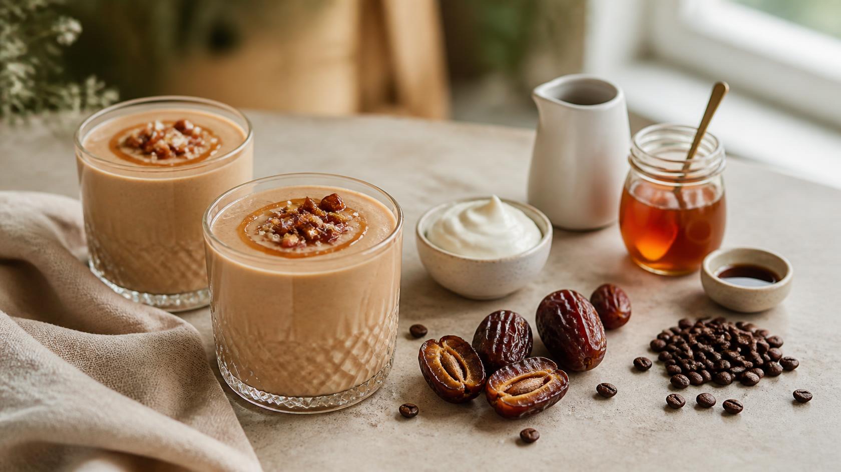 Datolyás karamell kávé smoothie két pohárban