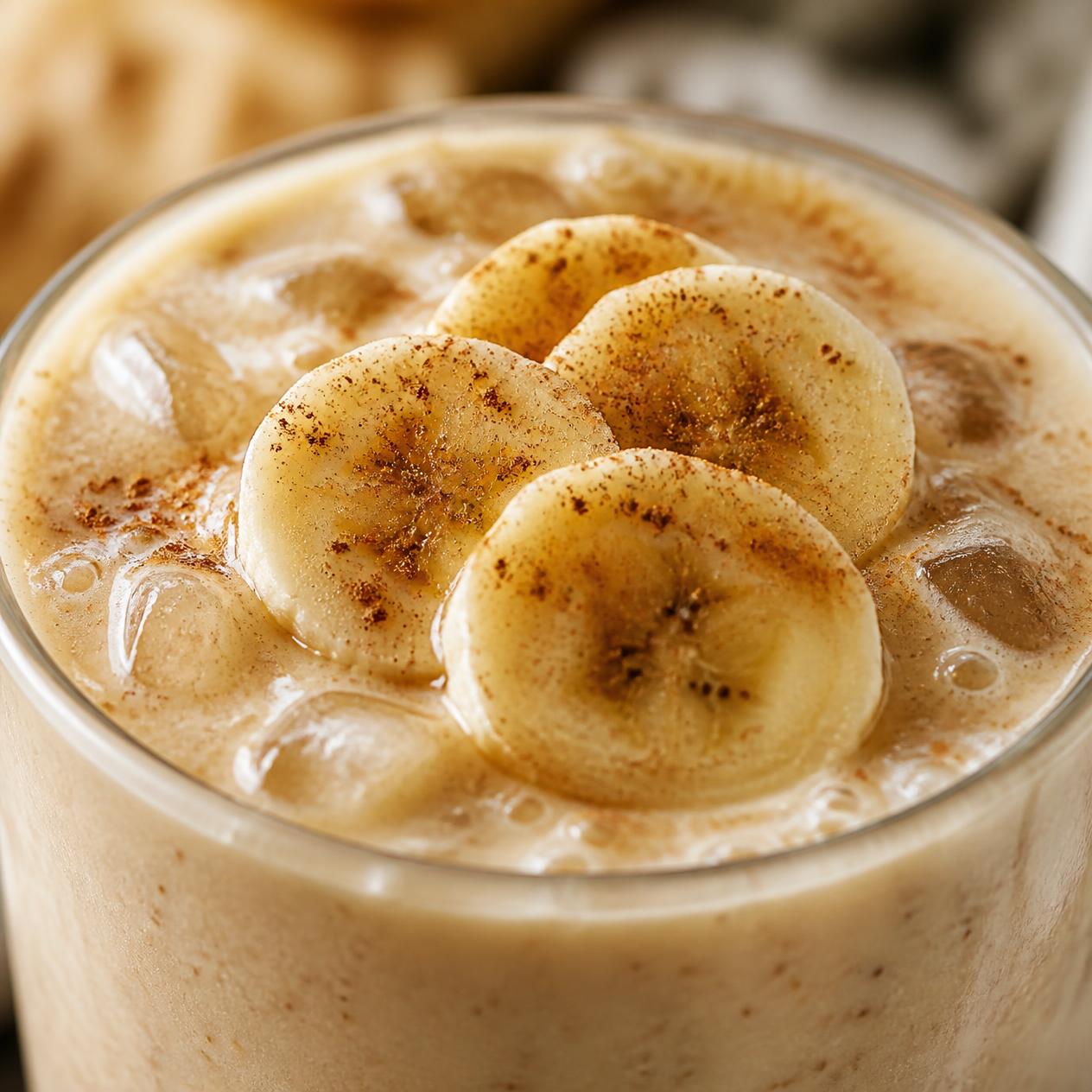 Közelkép a jeges kávés banán smoothie-ról