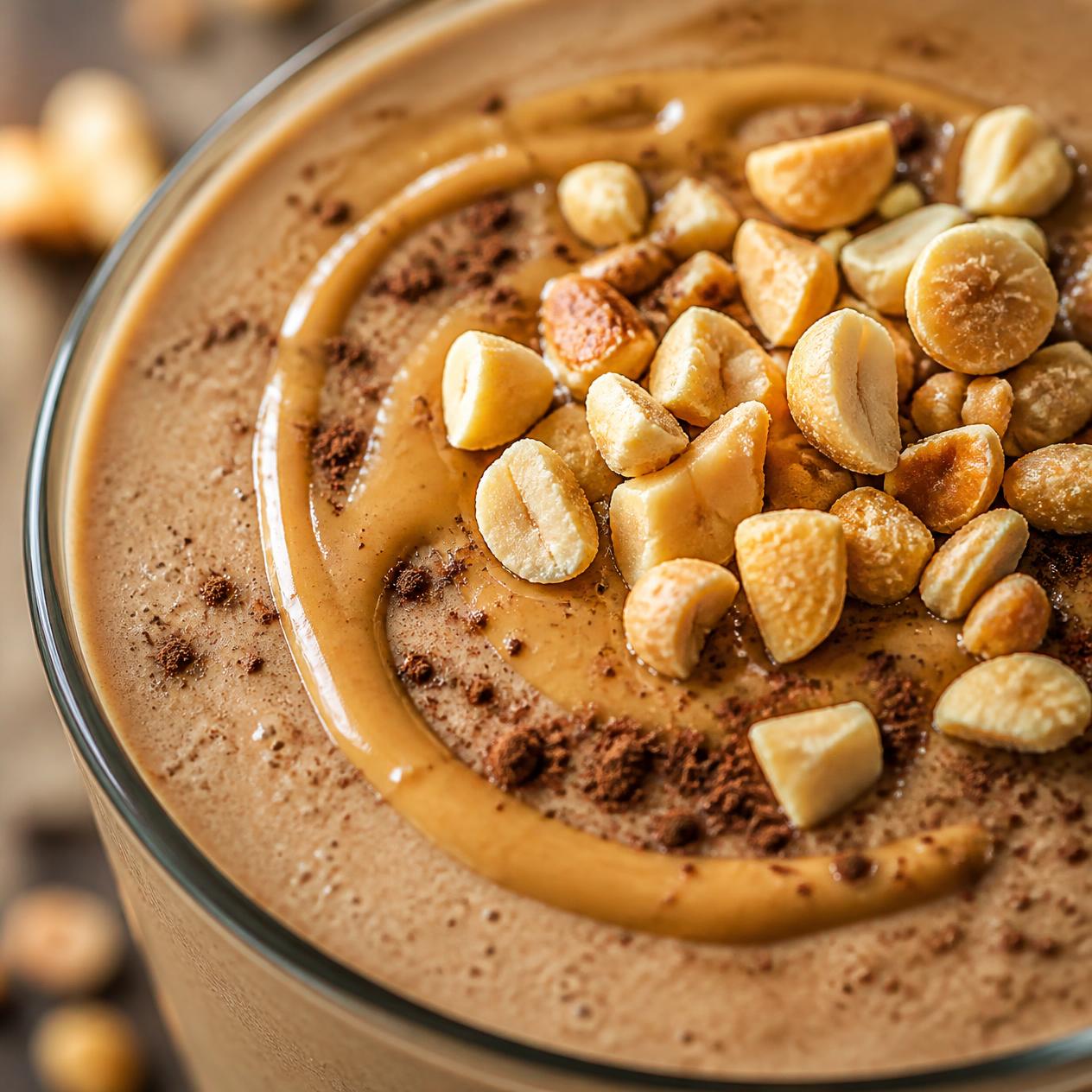 Közelkép a mogyoróvajas csoki-kávé smoothie-ról