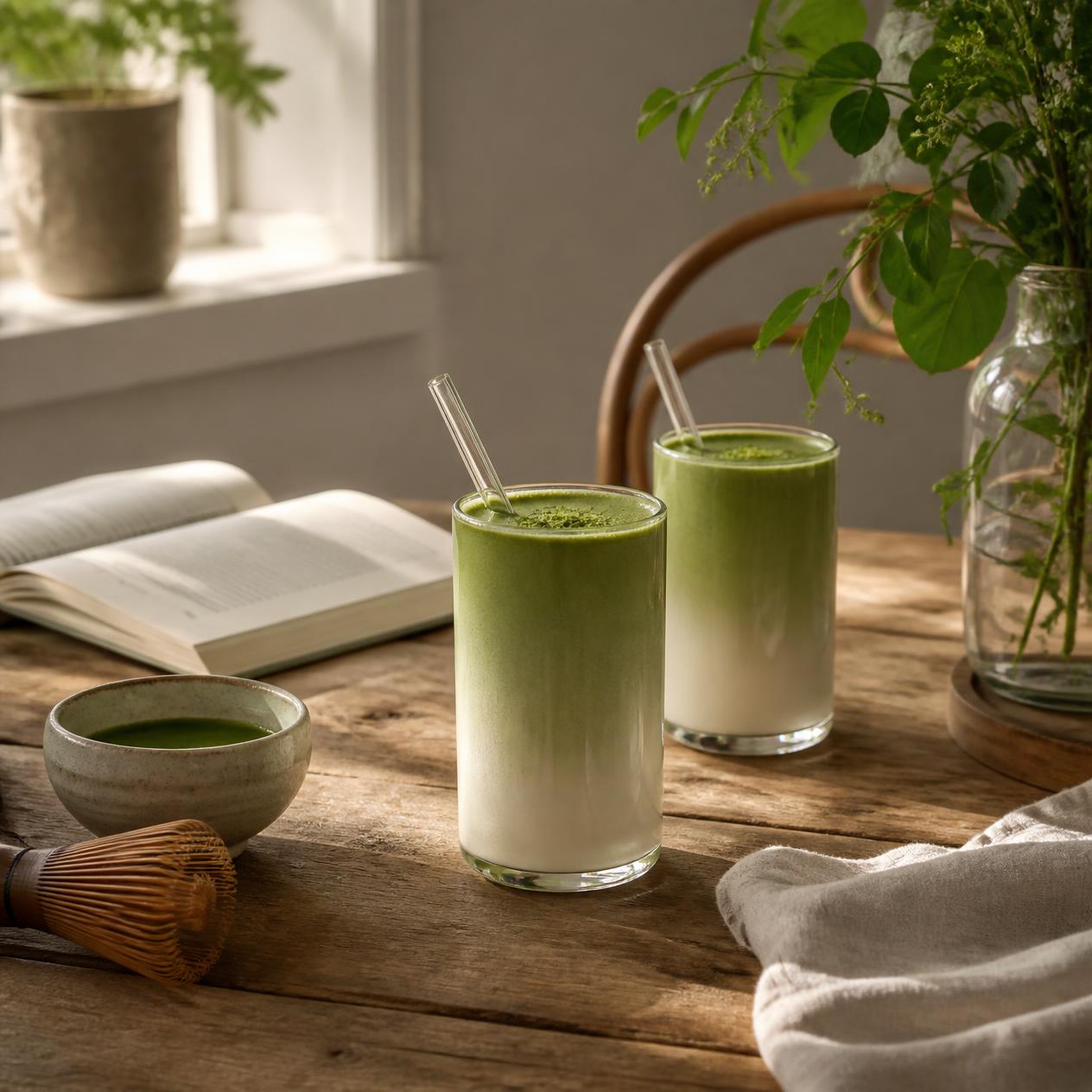 Matcha kávé smoothie nyugodt reggeli hangulatban