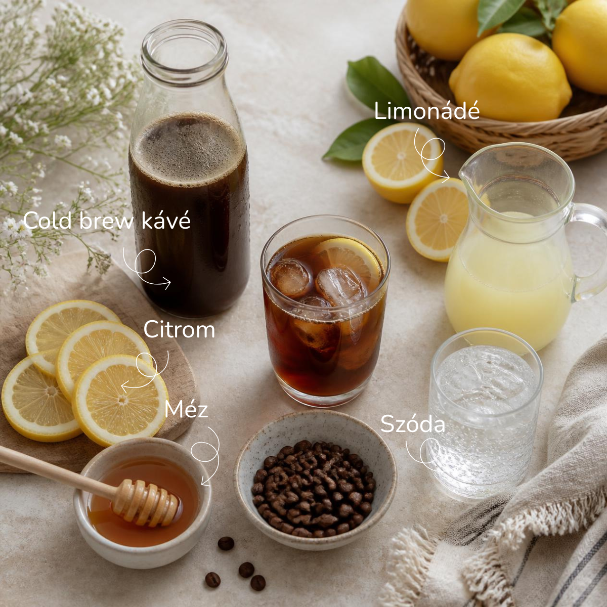 Cold brew limonádé kávé hozzávalói