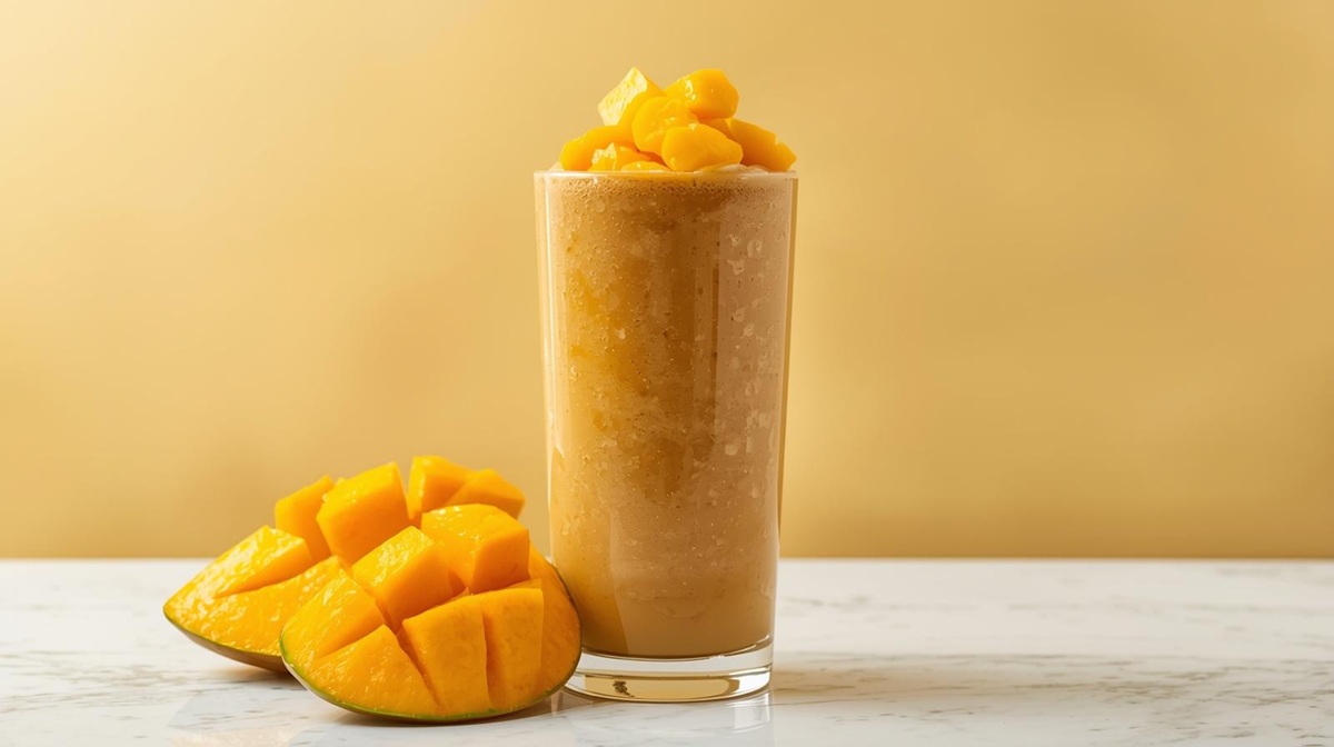 Trópusi mangós kávé smoothie